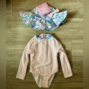 Tommy Bahama 24 Months Girl Long Sleeve Zipper Swim Suit With Hat and Ruffles